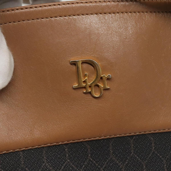 Christian Dior Honeycomb Canvas Tote Bag PVC Black Gold Auth SW1460