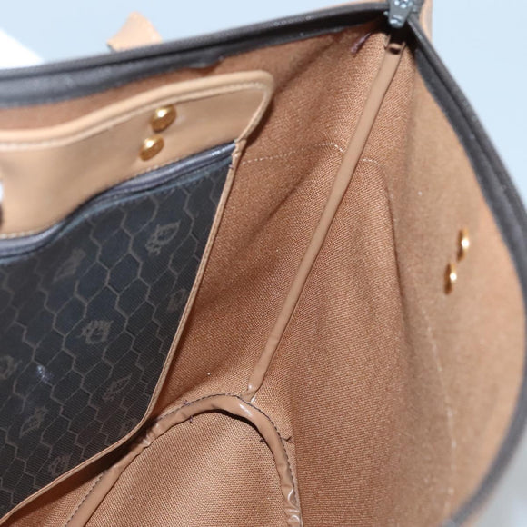 Christian Dior Honeycomb Canvas Tote Bag PVC Black Gold Auth SW1460