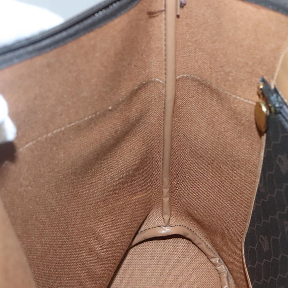 Christian Dior Honeycomb Canvas Tote Bag PVC Black Gold Auth SW1460