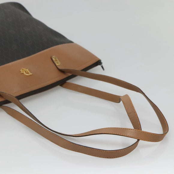 Christian Dior Honeycomb Canvas Tote Bag PVC Black Gold Auth SW1460