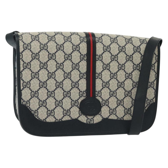 GUCCI GG Supreme Sherry Line Shoulder Bag PVC Navy Gold 001 113 0551 Auth SW1462