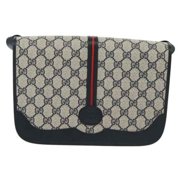 GUCCI GG Supreme Sherry Line Shoulder Bag PVC Navy Gold 001 113 0551 Auth SW1462