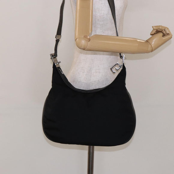 GUCCI Shoulder Bag Nylon Leather Black Silver 001 3315 Auth SW1469