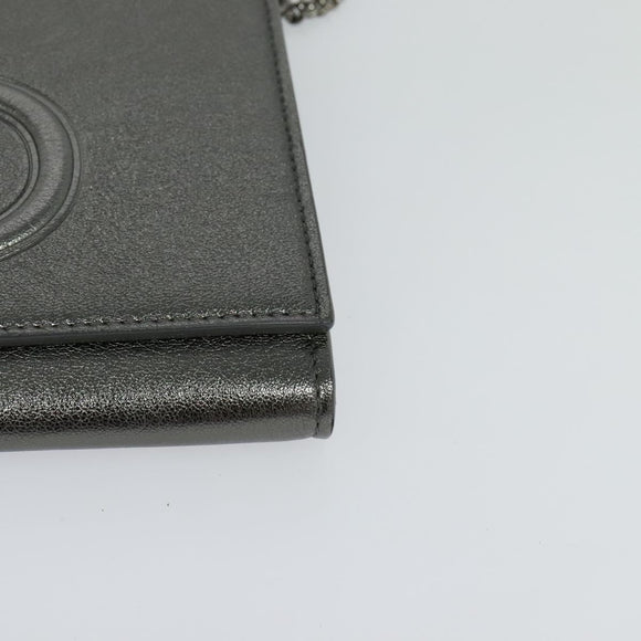 Jimmy Choo Chain Shoulder Bag Leather Silver Auth sw147