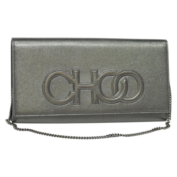 Jimmy Choo Chain Shoulder Bag Leather Silver Auth sw147
