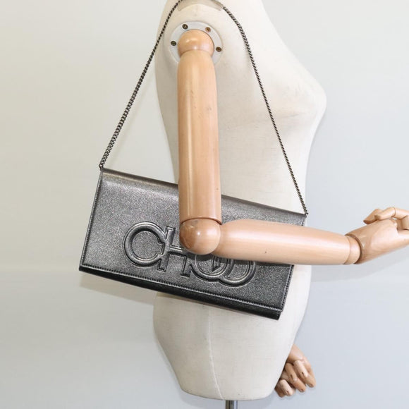 Jimmy Choo Chain Shoulder Bag Leather Silver Auth sw147