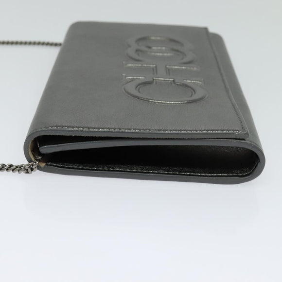 Jimmy Choo Chain Shoulder Bag Leather Silver Auth sw147