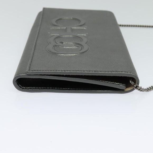 Jimmy Choo Chain Shoulder Bag Leather Silver Auth sw147