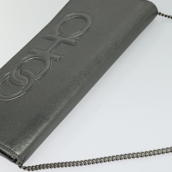 Jimmy Choo Chain Shoulder Bag Leather Silver Auth sw147