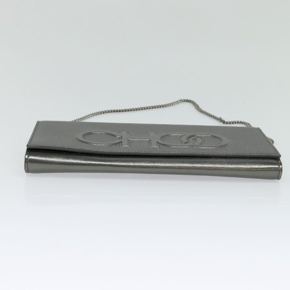 Jimmy Choo Chain Shoulder Bag Leather Silver Auth sw147