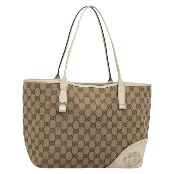 GUCCI GG Canvas Tote Bag Beige Gold 169946 Auth SW1470