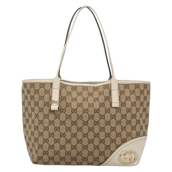 GUCCI GG Canvas Tote Bag Beige Gold 169946 Auth SW1470