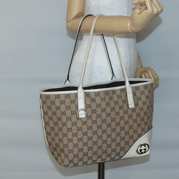 GUCCI GG Canvas Tote Bag Beige Gold 169946 Auth SW1470