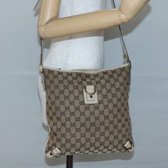 GUCCI GG Canvas Abbey Shoulder Bag Beige Gold 131326 Auth SW1474