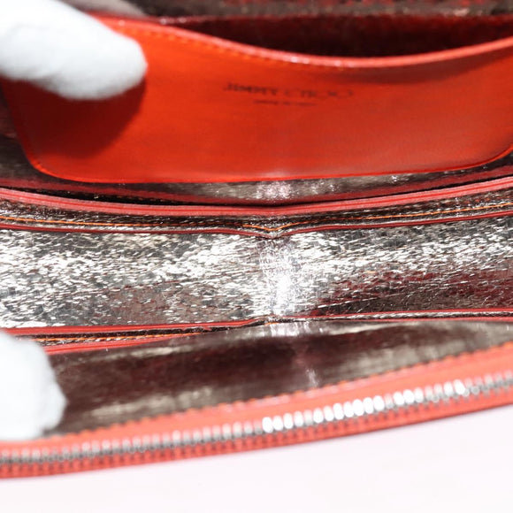 Jimmy Choo Shoulder Bag Leather Orange Silver Auth SW1487