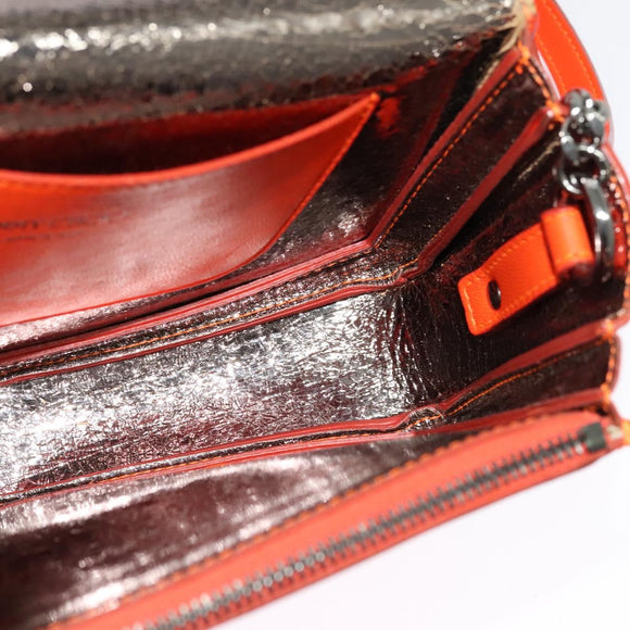 Jimmy Choo Shoulder Bag Leather Orange Silver Auth SW1487