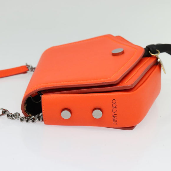 Jimmy Choo Shoulder Bag Leather Orange Silver Auth SW1487