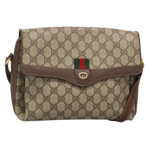 GUCCI GG Supreme Web Sherry Line Bag PVC Beige Gold 904 02 084 Auth SW1492