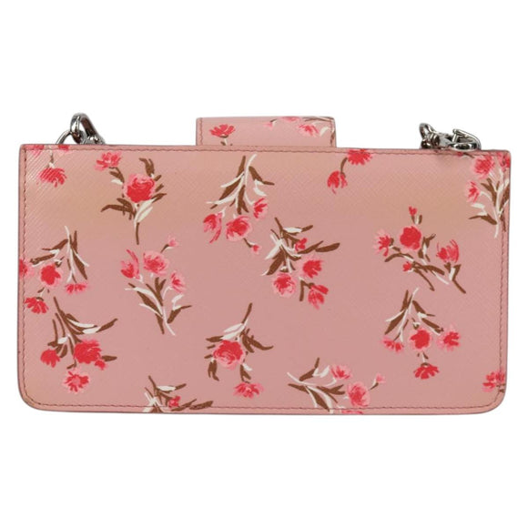 PRADA Chain Phone Case Leather Pink Silver Auth SW1495V