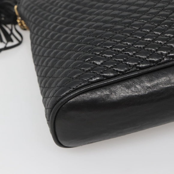 BALLY Chain Shoulder Bag Leather Black Gold Auth SW1496