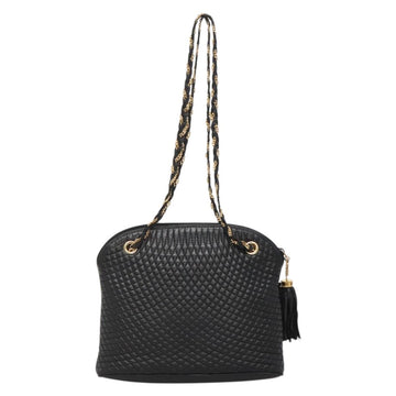 BALLY Chain Shoulder Bag Leather Black Gold Auth SW1496 - 0