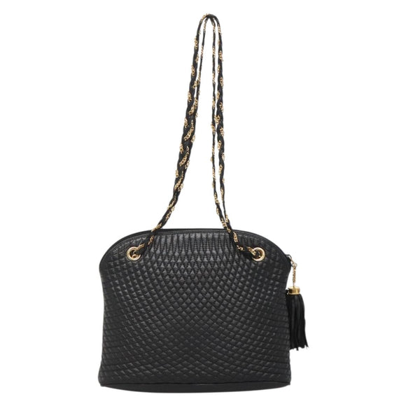 BALLY Chain Shoulder Bag Leather Black Gold Auth SW1496