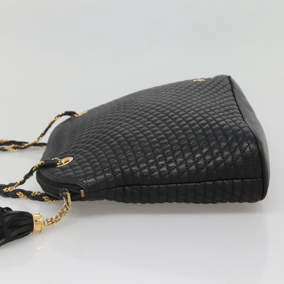 BALLY Chain Shoulder Bag Leather Black Gold Auth SW1496