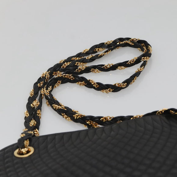 BALLY Chain Shoulder Bag Leather Black Gold Auth SW1496