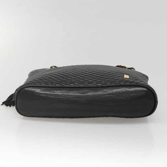 BALLY Chain Shoulder Bag Leather Black Gold Auth SW1496