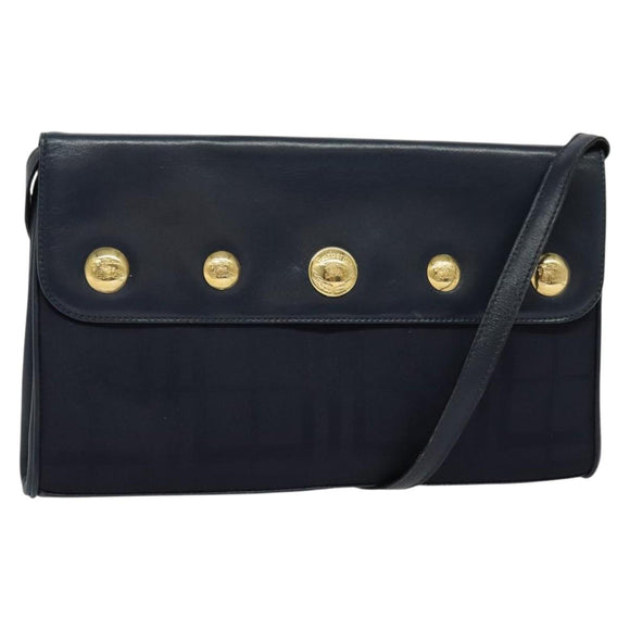 Burberrys Shoulder Bag Canvas Navy Gold Auth SW1499