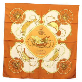 HERMES Carre 90 Scarf ""SPRINGS"" Silk Brown Auth SW1500