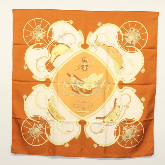HERMES Carre 90 Scarf ""SPRINGS"" Silk Brown Auth SW1500