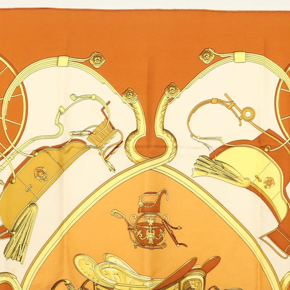 HERMES Carre 90 Scarf ""SPRINGS"" Silk Brown Auth SW1500