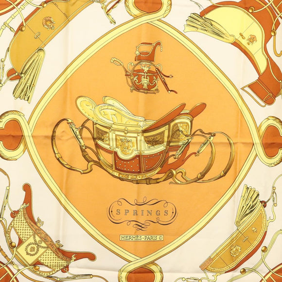HERMES Carre 90 Scarf ""SPRINGS"" Silk Brown Auth SW1500