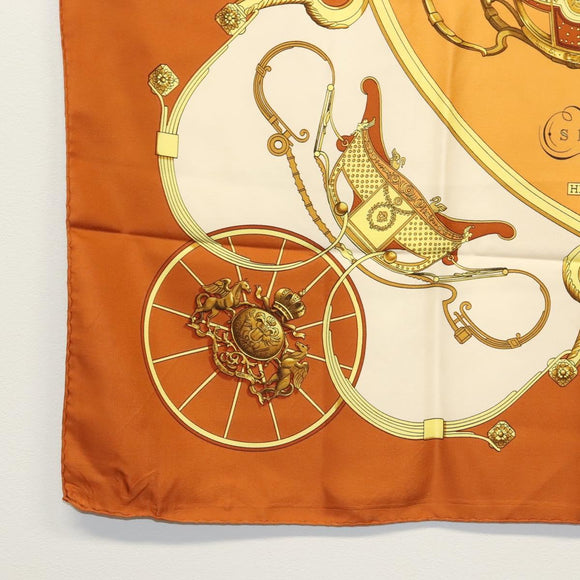 HERMES Carre 90 Scarf ""SPRINGS"" Silk Brown Auth SW1500