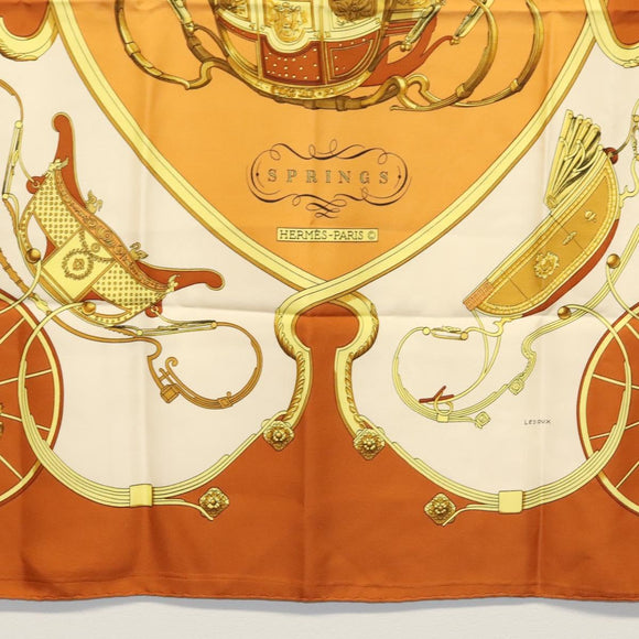 HERMES Carre 90 Scarf ""SPRINGS"" Silk Brown Auth SW1500