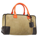 LOEWE Anagram Amazona 36 Hand Bag Suede Leather Beige Gold Auth SW1510-1