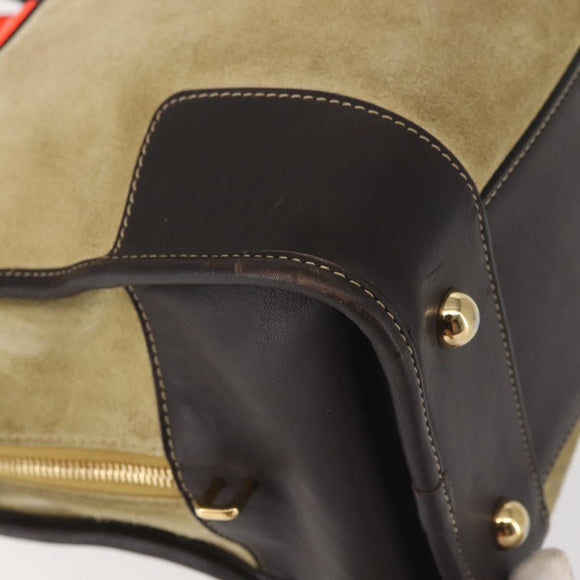 LOEWE Anagram Amazona 36 Hand Bag Suede Leather Beige Gold Auth SW1510