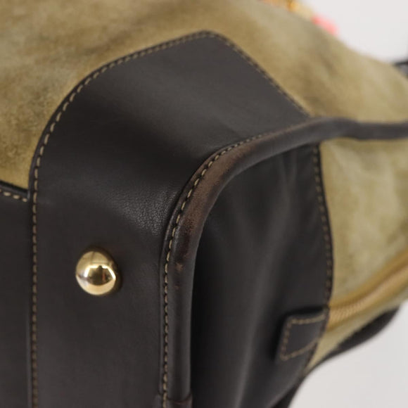 LOEWE Anagram Amazona 36 Hand Bag Suede Leather Beige Gold Auth SW1510