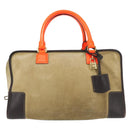 LOEWE Anagram Amazona 36 Hand Bag Suede Leather Beige Gold Auth SW1510-13