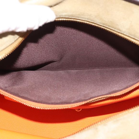 LOEWE Anagram Amazona 36 Hand Bag Suede Leather Beige Gold Auth SW1510