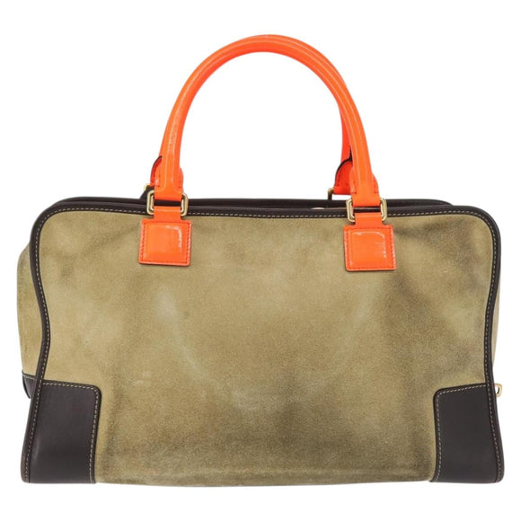 LOEWE Anagram Amazona 36 Hand Bag Suede Leather Beige Gold Auth SW1510