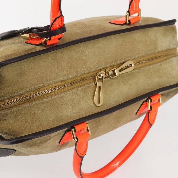 LOEWE Anagram Amazona 36 Hand Bag Suede Leather Beige Gold Auth SW1510