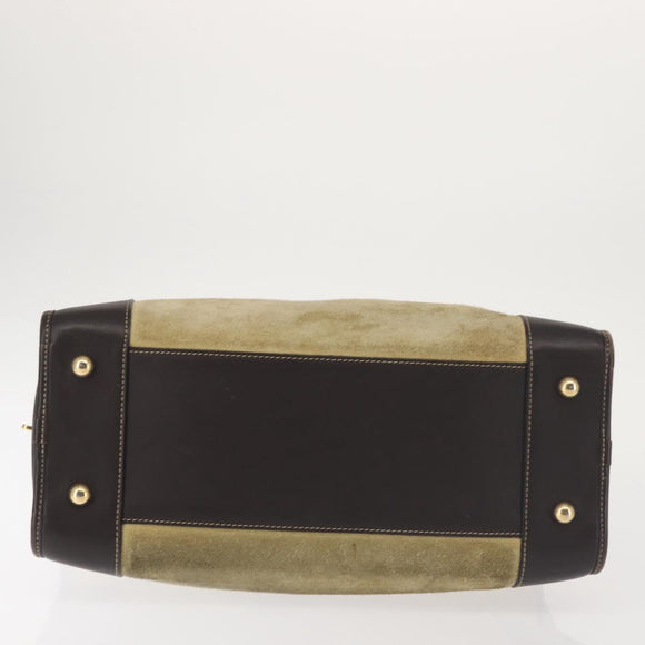 LOEWE Anagram Amazona 36 Hand Bag Suede Leather Beige Gold Auth SW1510