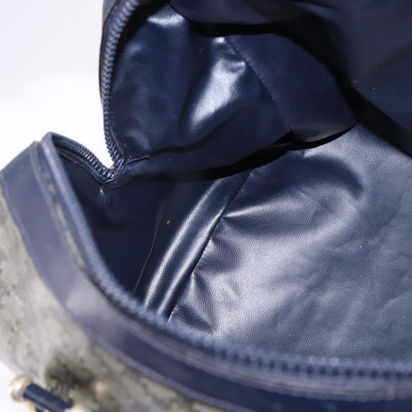 CELINE Macadam Canvas Boston Bag Navy Gold Auth SW1516