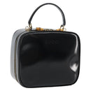 GUCCI Bamboo Hand Bag Enamel Black Gold 000 3270 0323 Auth SW1517-1