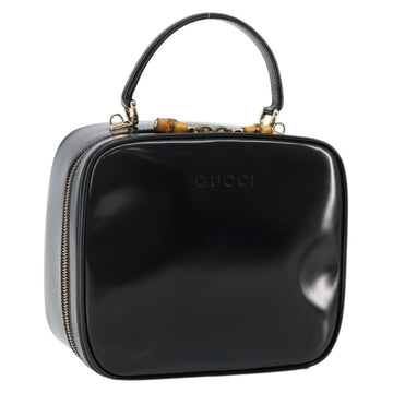GUCCI Bamboo Hand Bag Enamel Black Gold 000 3270 0323 Auth SW1517