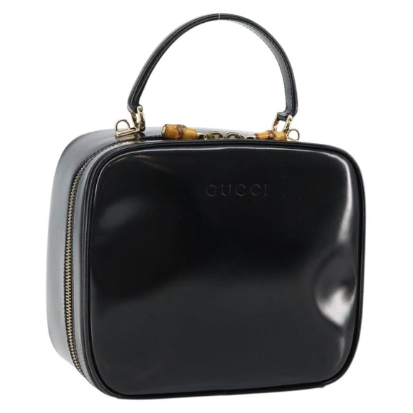 GUCCI Bamboo Hand Bag Enamel Black Gold 000 3270 0323 Auth SW1517