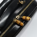 GUCCI Bamboo Hand Bag Enamel Black Gold 000 3270 0323 Auth SW1517-9