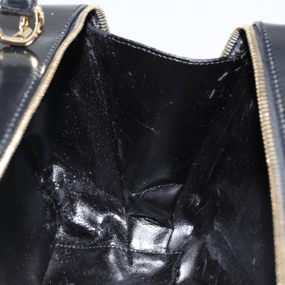 GUCCI Bamboo Hand Bag Enamel Black Gold 000 3270 0323 Auth SW1517